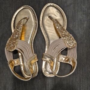 Dream Pairs Gold Glitter Thong Sandals